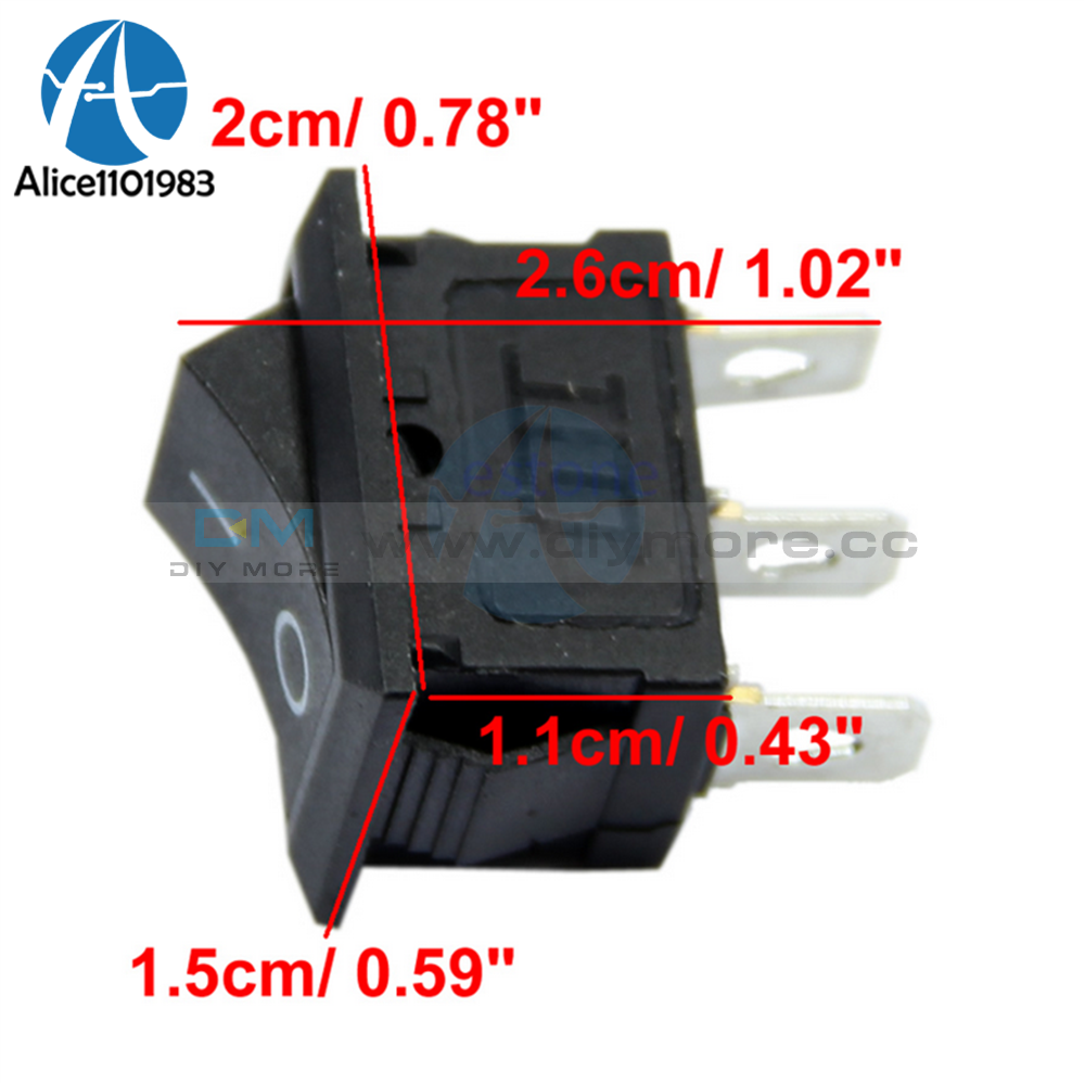 5Pcs Ac 6A/250V 10A/125V 3 Pin Terminal Snap In On Off Boat Switch Black Rocker Boatlike 3Pin